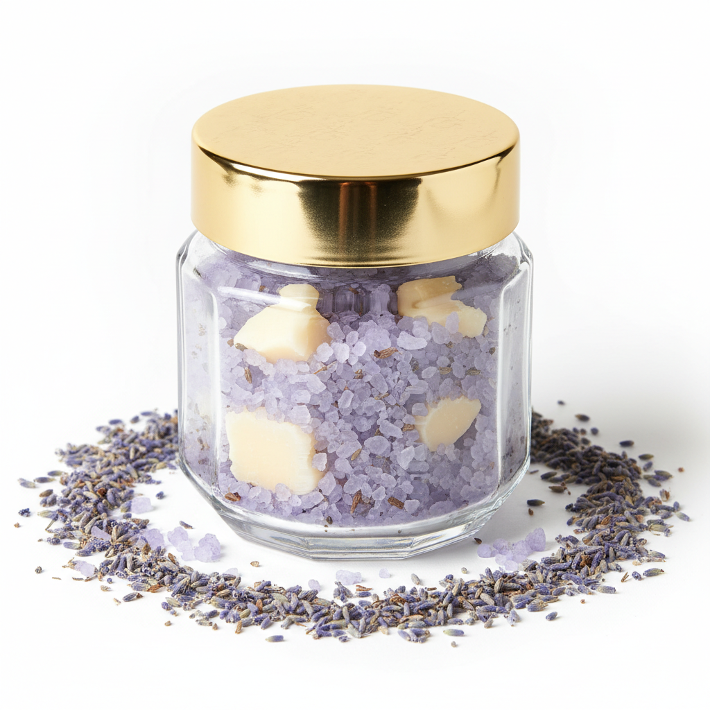Sel de bain exfoliant karié et lavande