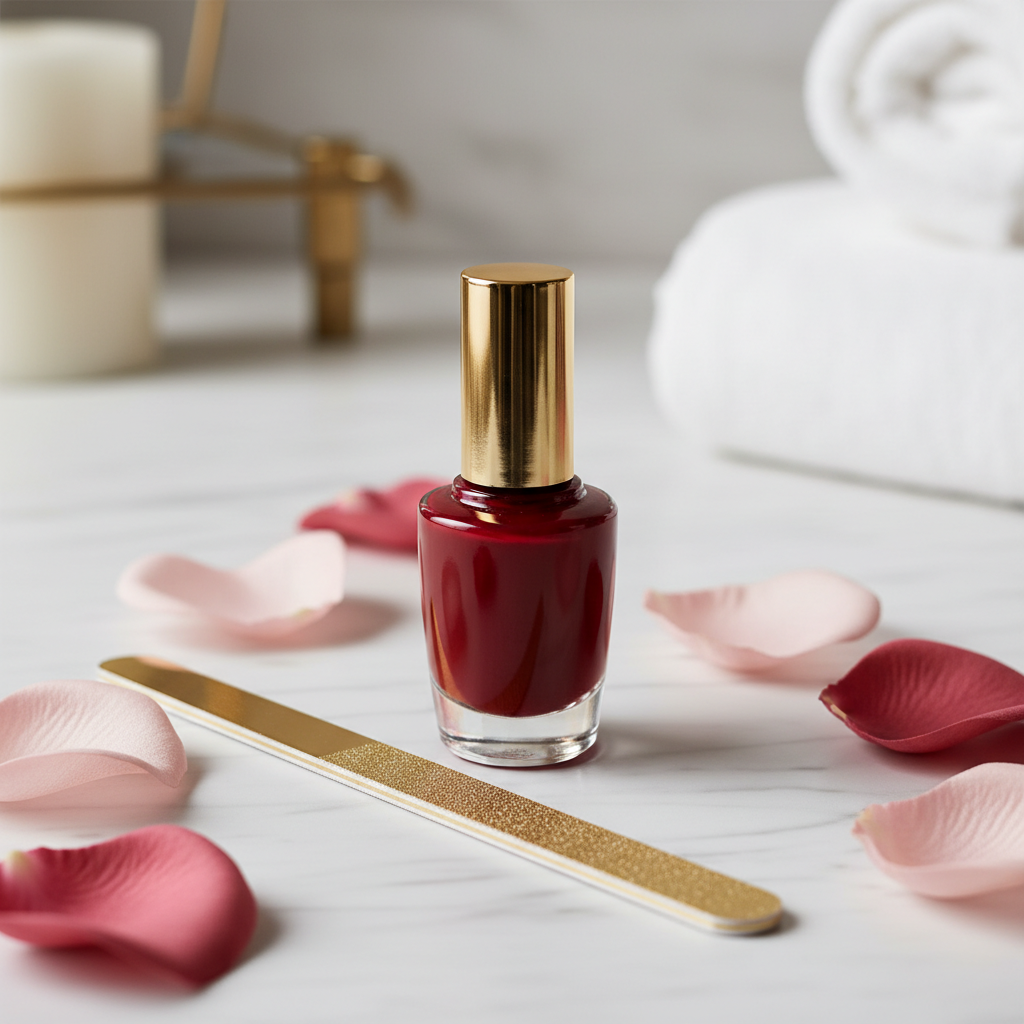 Vernis ongles luxueux longue tenue en flacon verre avec bouchon doré premium