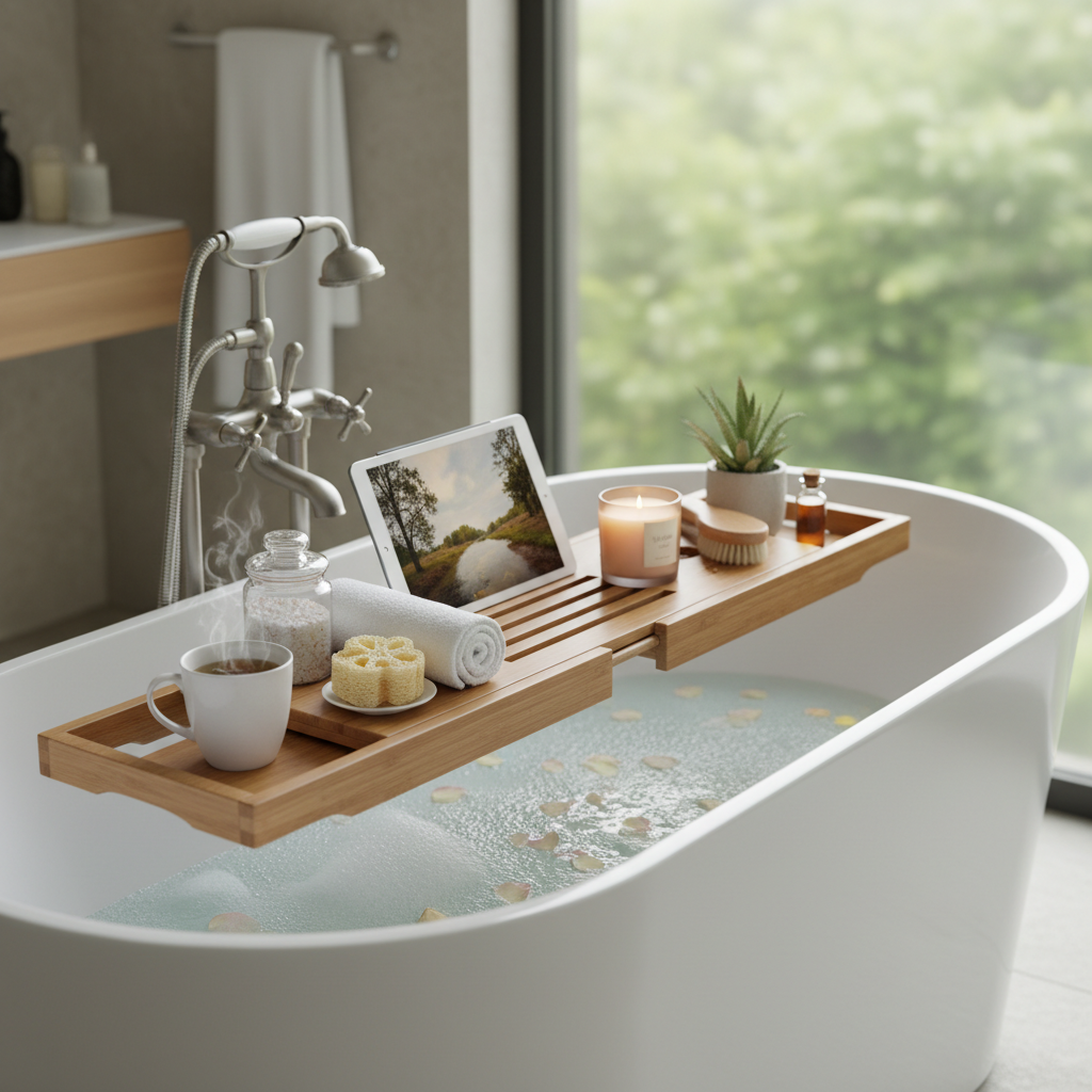 Plateau de baignoire en bambou