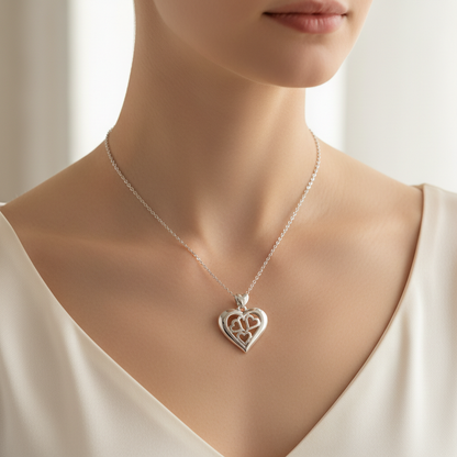 Collier coeur porté