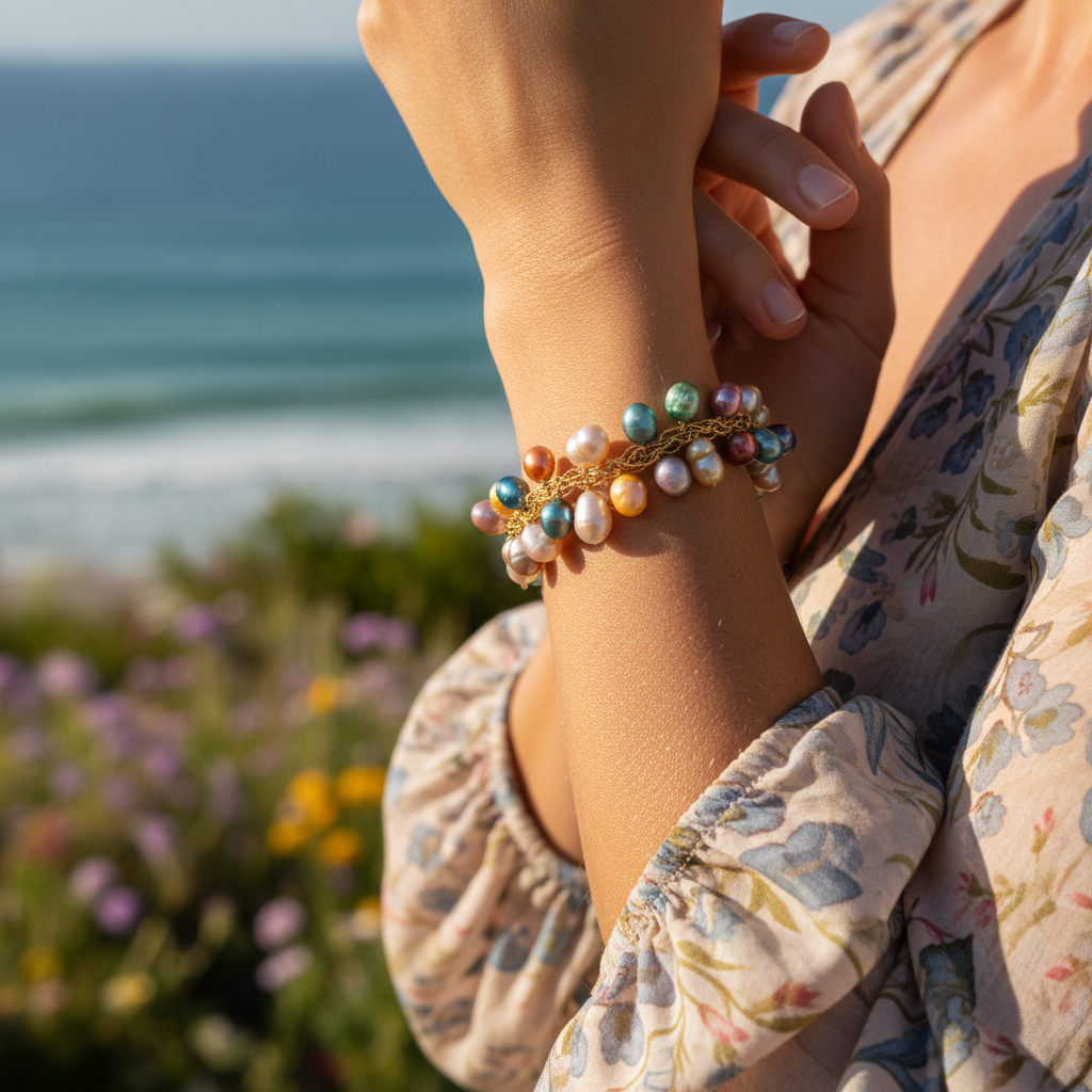 Bracelet multicolore porté