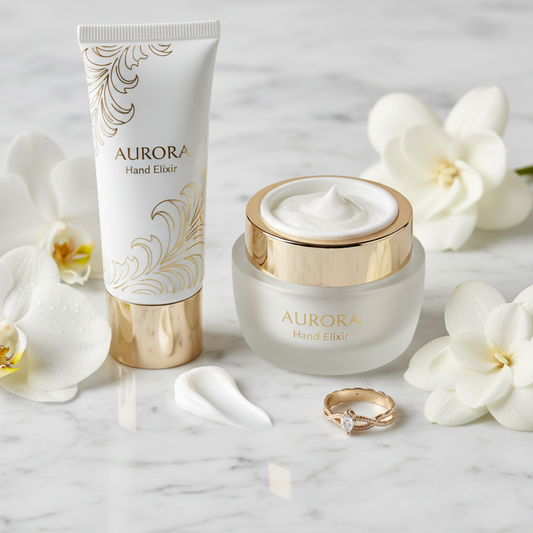 Crème mains luxueuse cachemire et or en tube aluminium doré premium