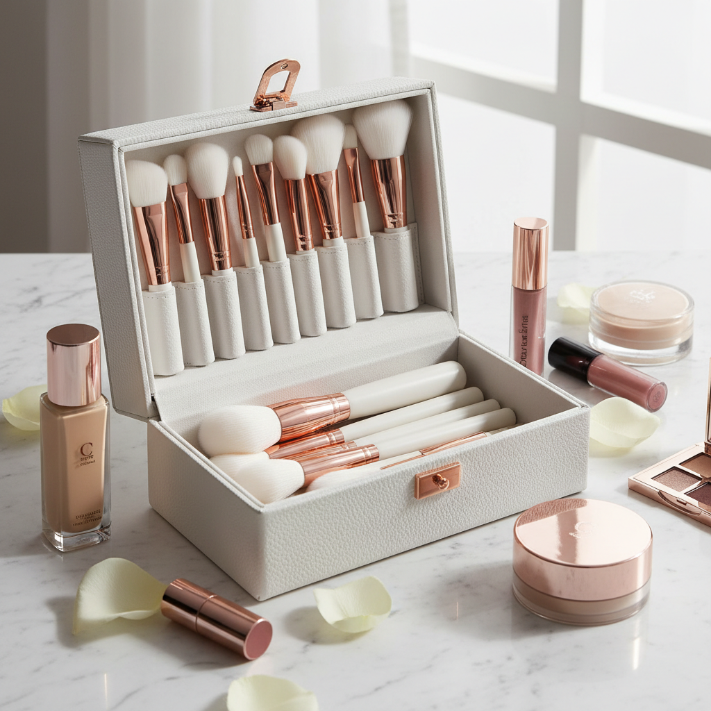 Set de 12 pinceaux maquillage professionnels avec étui