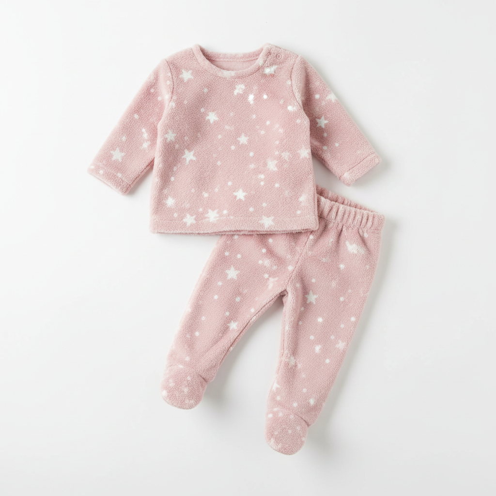 Pyjama bébé rose avec motif étoiles en polaire douce