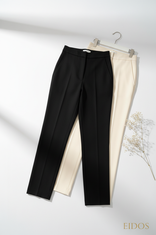 Pantalon cigarette luxueux pour femme, coupe slim taille haute en laine premium