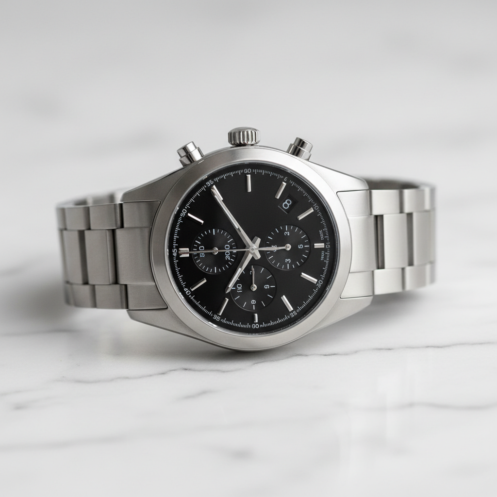 Montre chronographe homme en acier avec cadran noir