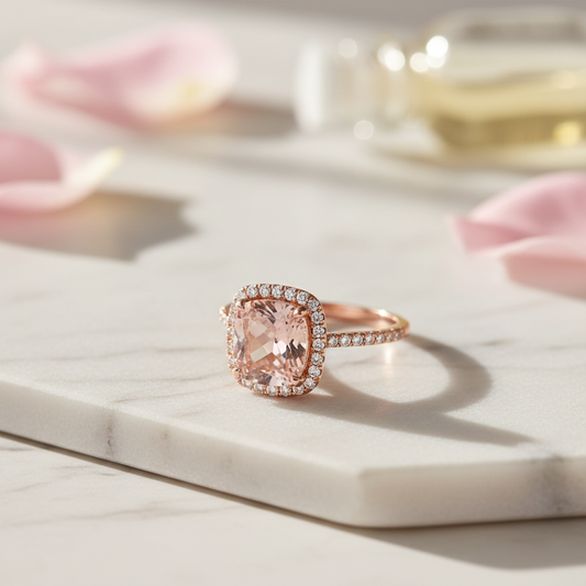 Bague plaquée or rose sur marbre blanc