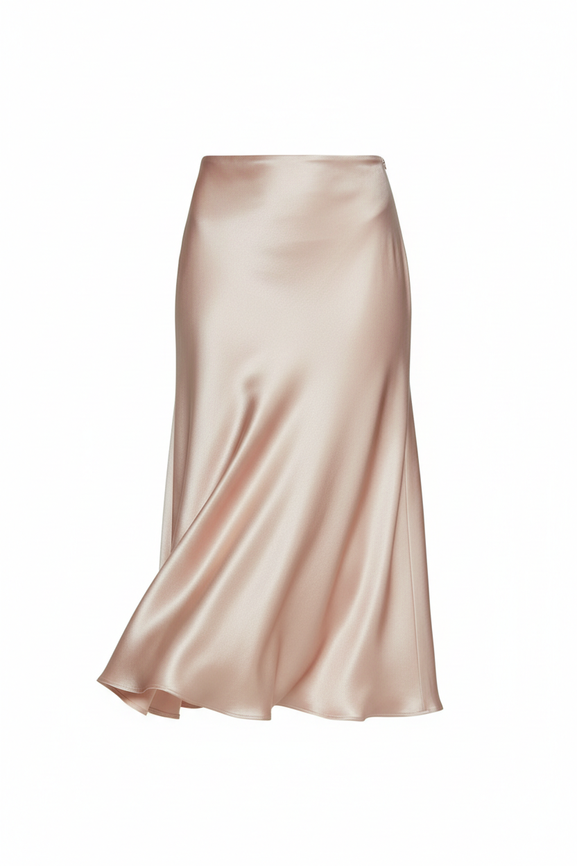 Jupe midi luxueuse en soie naturelle premium, silhouette fluide et élégante