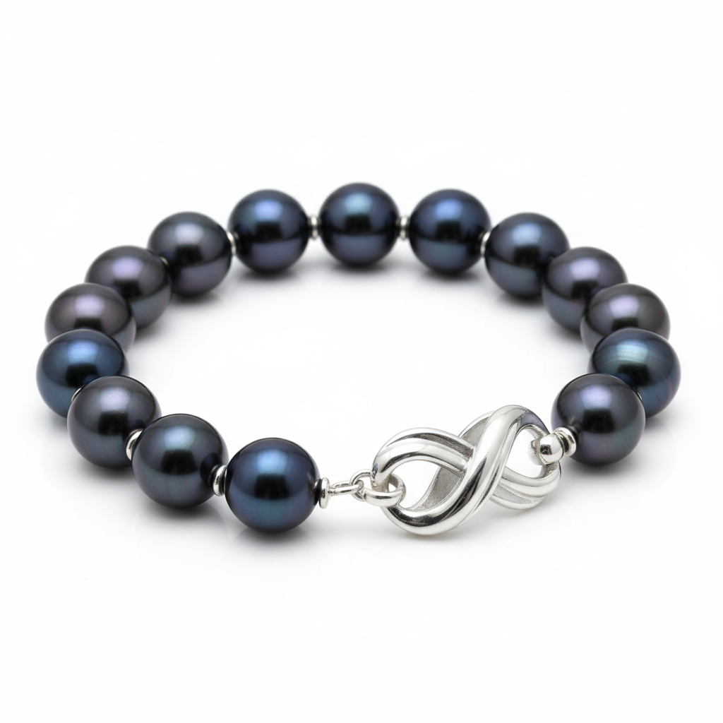 Contraste perles noires argent
