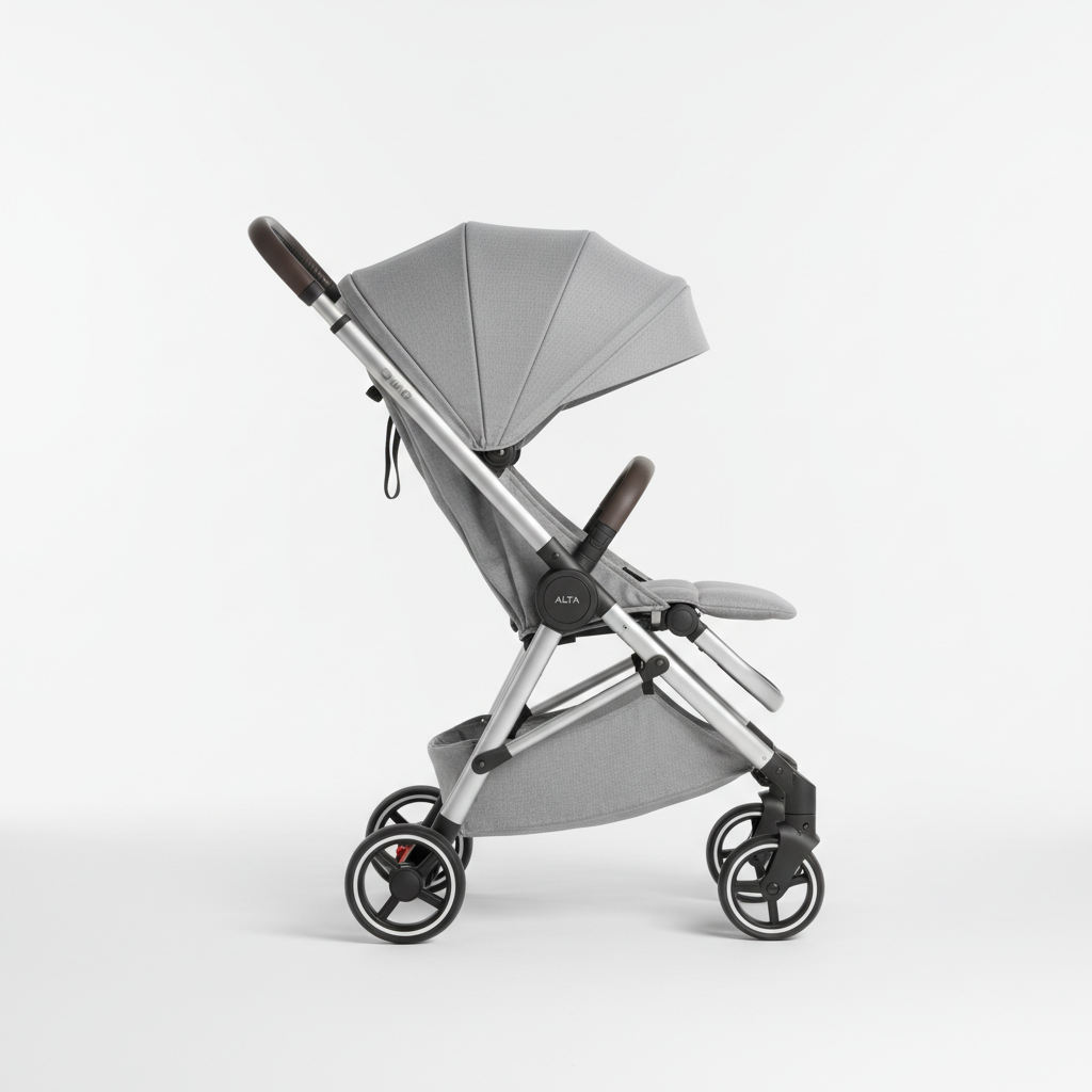 Poussette légère et compacte gris clair design moderne