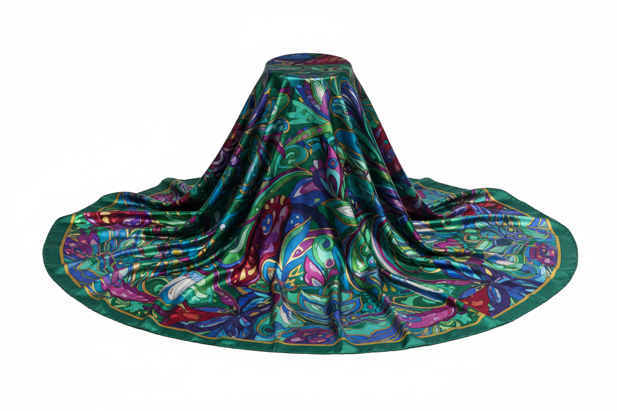 Foulard luxueux en soie pure pour femme avec imprimé artistique exclusif aux couleurs vibrantes