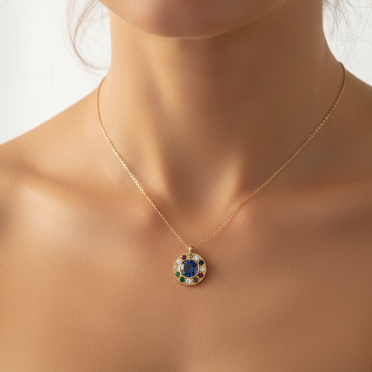 Collier pierre de naissance personnalisé porté pendentif gemme