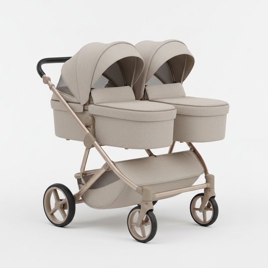 Poussette double pour jumeaux beige design premium