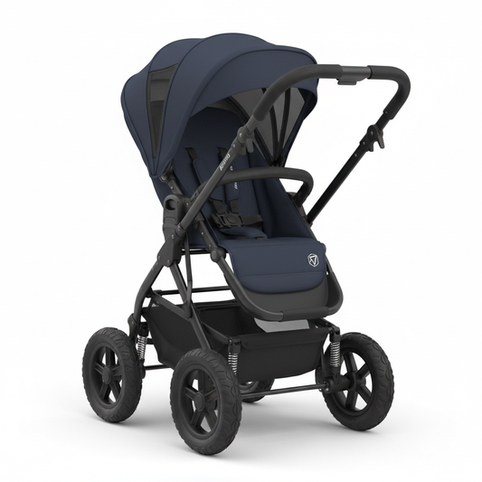 Poussette tout-terrain robuste avec grandes roues bleu marine