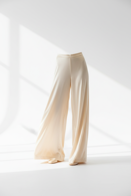 Pantalon palazzo luxueux en soie pure pour femme, coupe ample et fluide