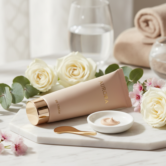 BB cream luxueuse SPF 30 en tube aluminium doré premium