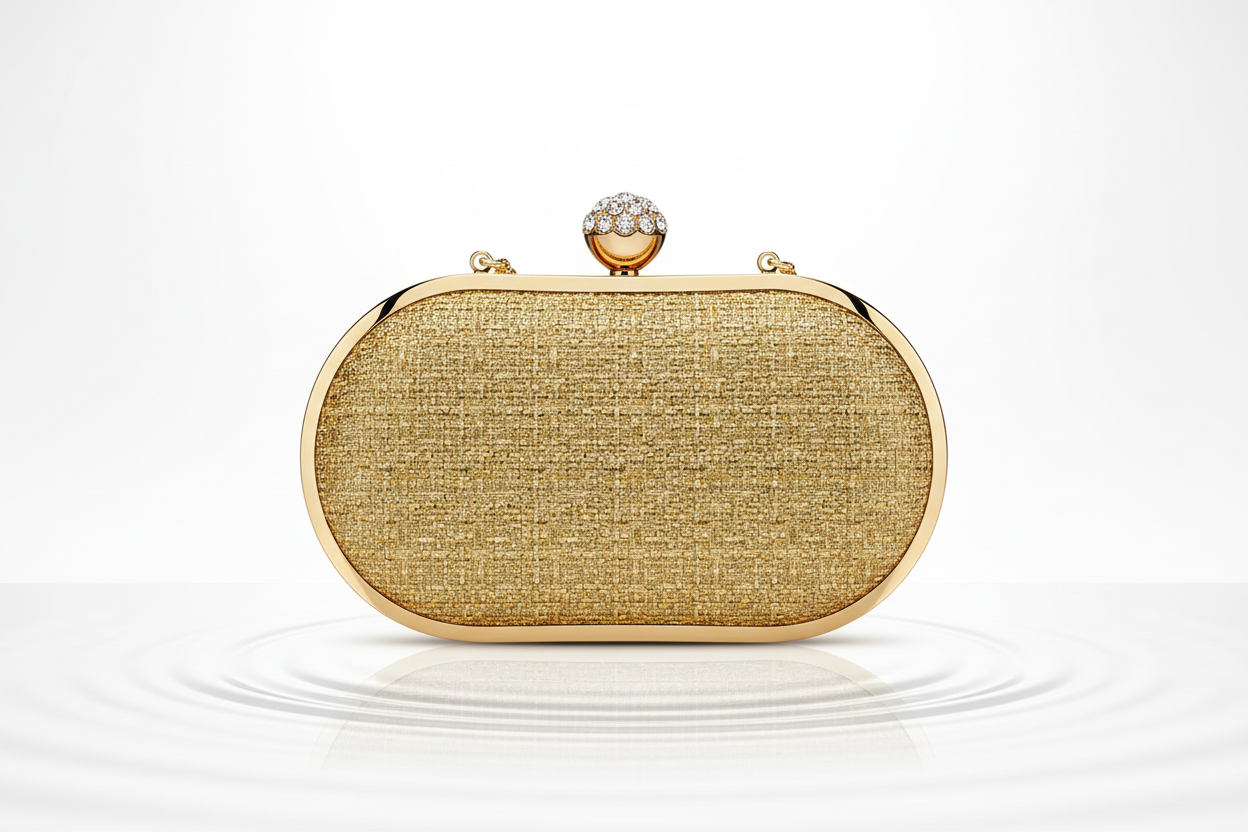 Pochette de soirée luxueuse pour femme en satin métallisé avec ornements cristallisés