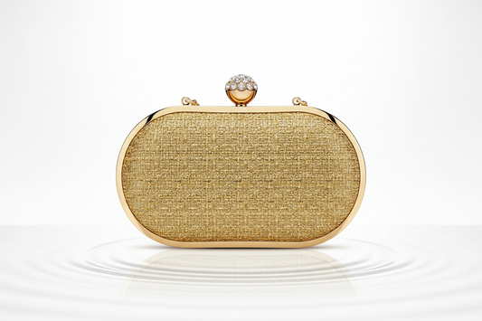 Pochette de soirée luxueuse pour femme en satin métallisé avec ornements cristallisés
