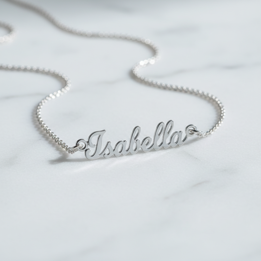 Collier prénom argent affiché chaîne complète pendentif