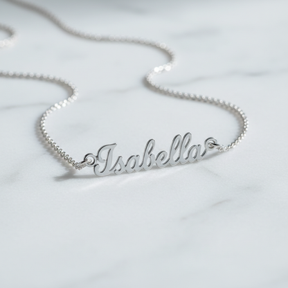 Collier prénom argent affiché chaîne complète pendentif