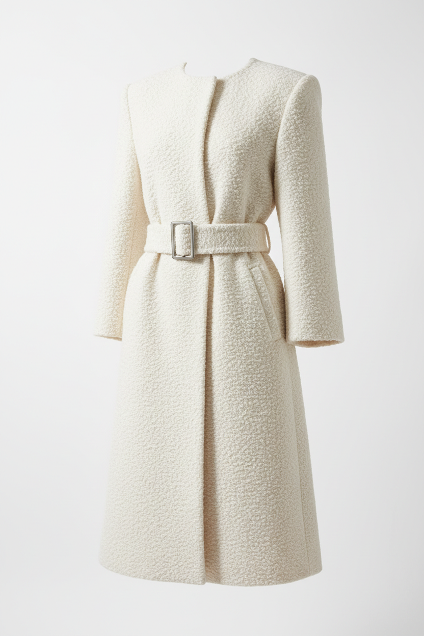 Manteau luxueux en laine bouclée pour femme, coupe structurée et architecturale