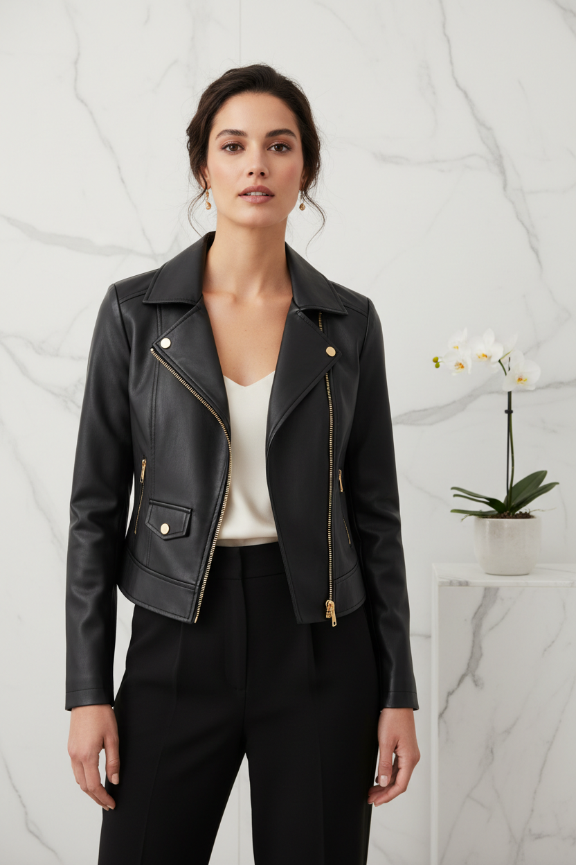 Veste en Cuir Moto Chic - Mavero