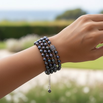 Bracelet perles noires porté
