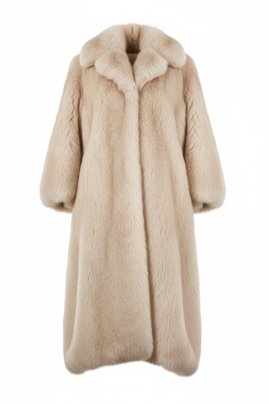 Manteau luxueux en fourrure synthétique pour femme, silhouette volumineuse et glamour