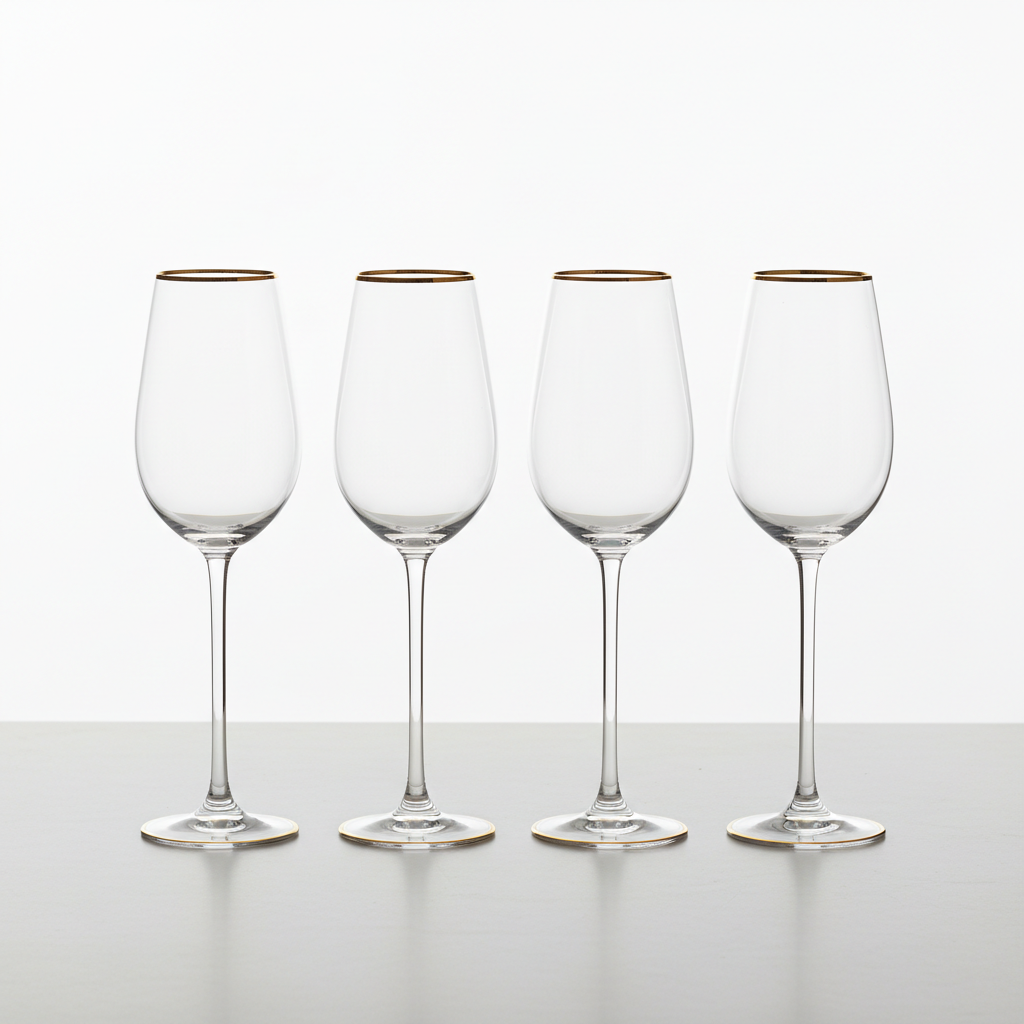 Set de 4 verres à vin en cristal avec liséré doré