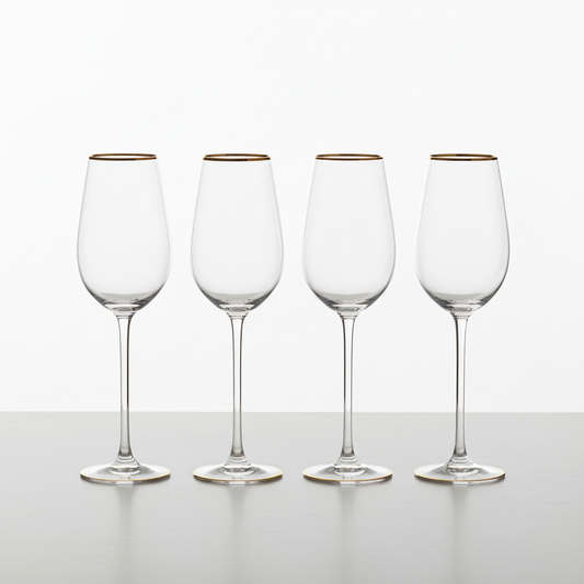 Set de 4 verres à vin en cristal avec liséré doré