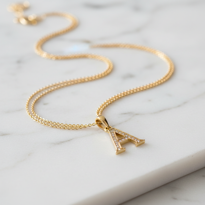 Collier initiale or affiché chaîne complète pendentif lettre