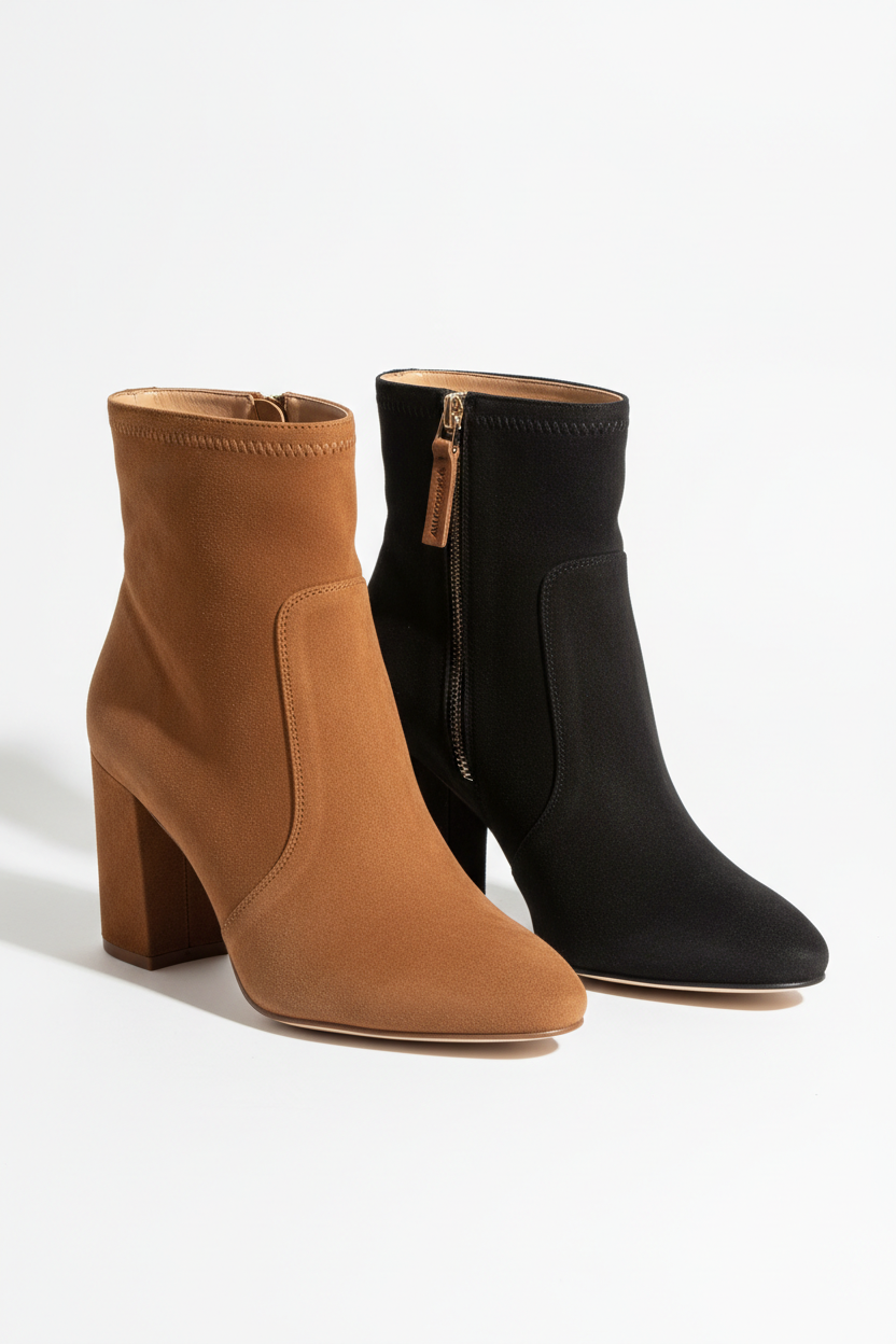 Bottines luxueuses pour femme en suède premium, talon bloc élégant