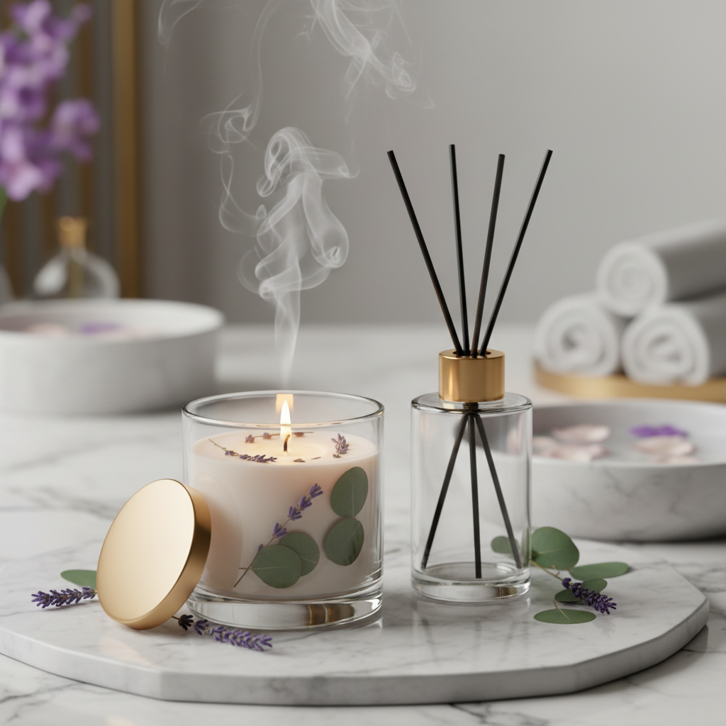 Bougie Parfumée & Diffuseur Aromathérapie Luxe – Lavande et eucalyptus