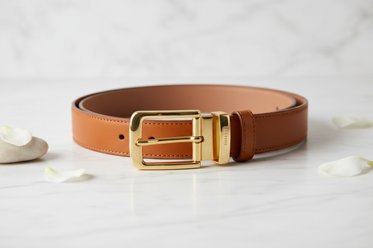 Ceinture luxueuse en cuir pleine fleur pour femme avec boucle dorée signature
