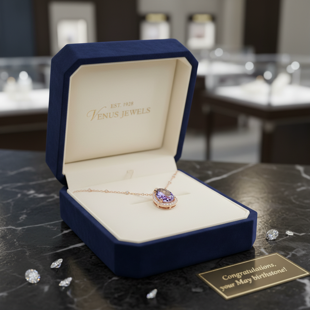 Écrin de luxe avec collier pierre de naissance personnalisé