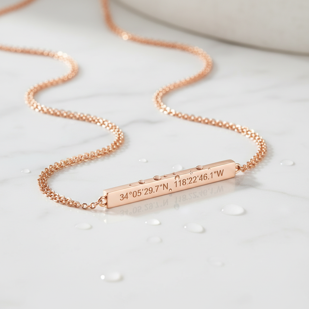 Collier GPS affiché barre pendentif coordonnées chaîne