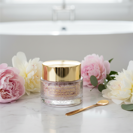 Exfoliant visage luxueux enzymes et acides de fruits en pot verre avec spatule dorée