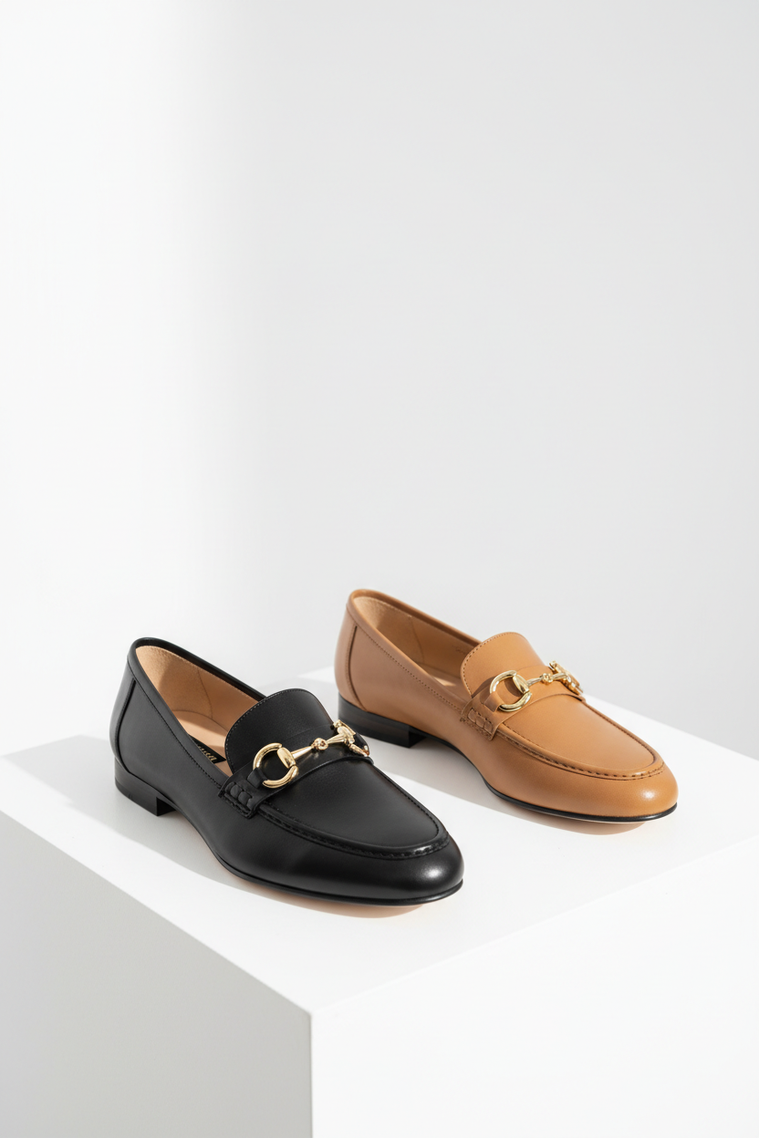 Mocassins luxueux pour femme en cuir souple premium avec détail doré signature