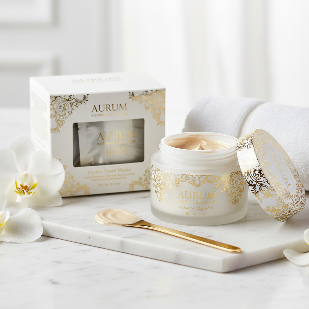 Masque visage luxueux argile et or en pot premium avec spatule dorée