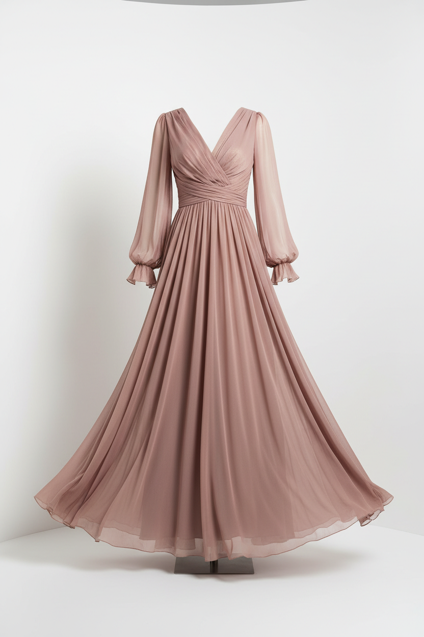 Robe maxi luxueuse en mousseline de soie pour femme, silhouette fluide et majestueuse