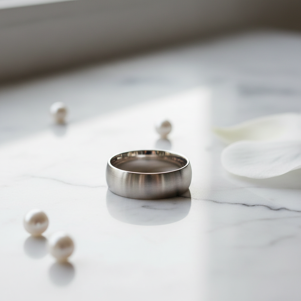 Bague de mariage alliance platine sur marbre blanc