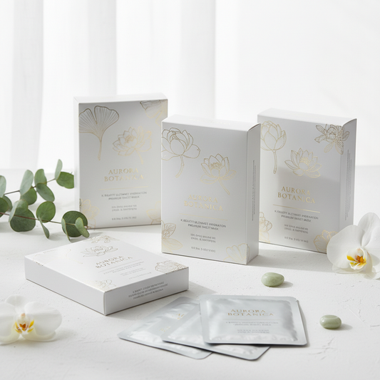 Sachets de masques en tissu K-beauty avec éléments botaniques